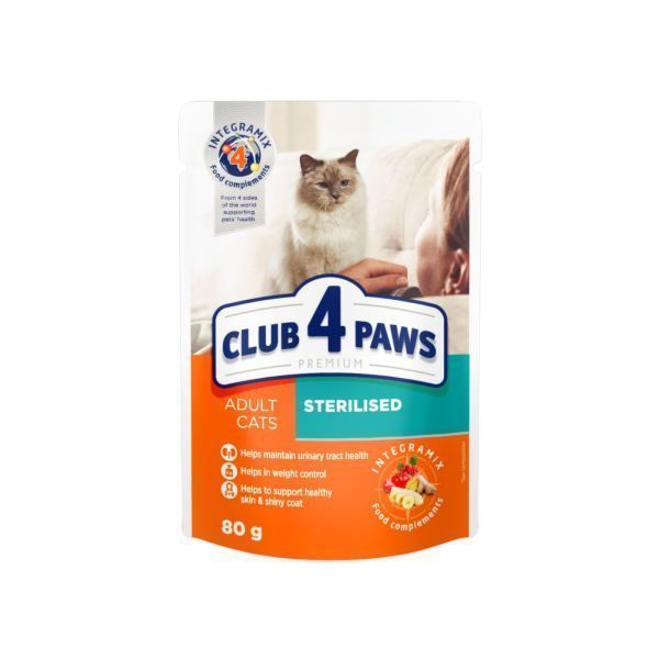 Club4Paws Kısır Kediler için Premium Mama 80 Gr - Lisinya