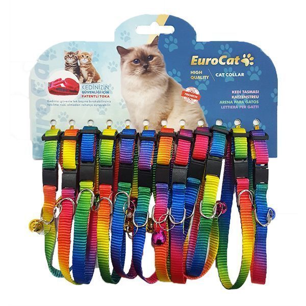 EuroCat Gökkuşağı Renkli Çıngıraklı Kedi Boyun Tasması 12'li - Lisinya