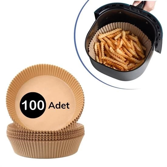  100 Adet  Air Fryer Pişirme Kağıdı Tek Kullanımlık  Yağlı Kağıdı Yuvarlak Tabak Model