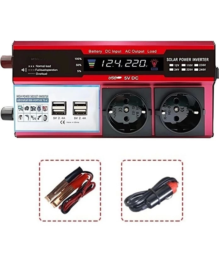 ® 12v 2000w Modifiye Sinüs İnverter Araç Ve Güneş Enerjisi Uyumlu, Çift Usb, Çift Priz Ve Çakmaklık Epilons