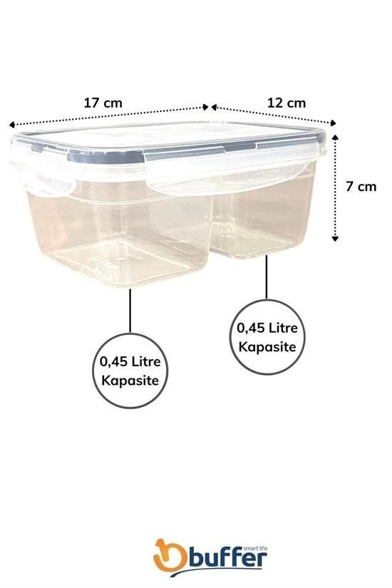 2 Bölmeli 0,45+0,45 Litre Kilitli Kapaklı Erzak Saklama Kabı Lc-524