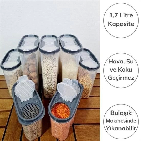 2 Kapaklı Ölçekli Erzak Kuru Gıda Saklama Kutusu Kabı - 1,7 Litre - Sa935