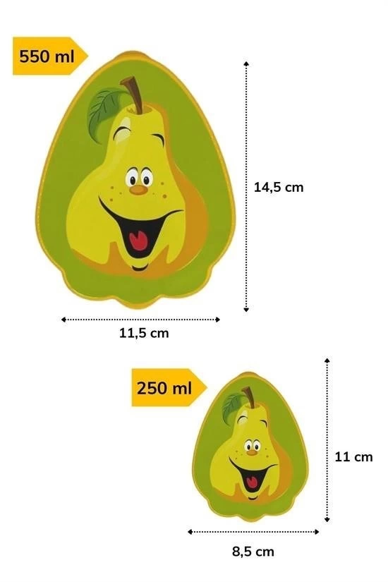 2'li İç İçe Geçebilen Armut Model Saklama Ve Beslenme Kabı Seti (550 Ml + 250 Ml)