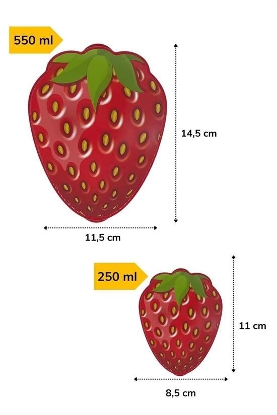 2'li İç İçe Geçebilen Çilek Model Saklama Ve Beslenme Kabı Seti (550 Ml + 250 Ml)