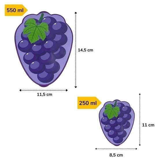 2'li İç İçe Geçebilen Üzüm Model Saklama Ve Beslenme Kabı Seti (550 Ml + 250 Ml)