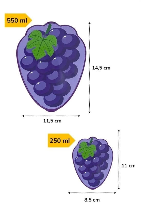 2'li İç İçe Geçebilen Üzüm Model Saklama Ve Beslenme Kabı Seti (550 Ml + 250 Ml)