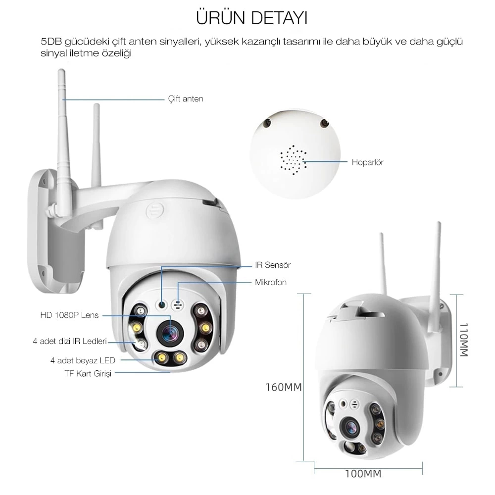 2.0 Mp Hd Lens  İç Dış Mekan Suya Danıklı Ip Kablosuz Network Güvenlik Kamerası Kablosuz Kamera ( Lisinya )