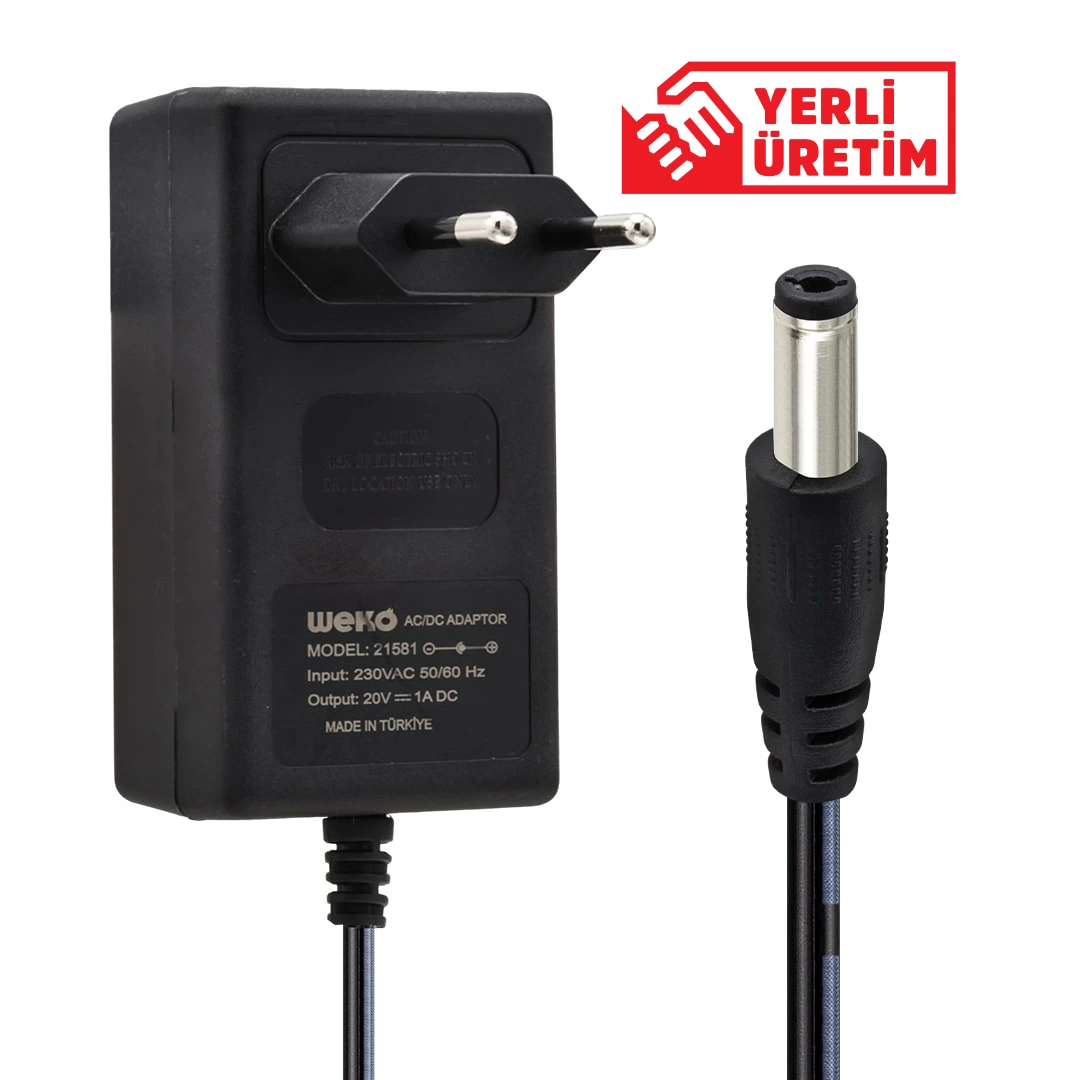 20 Volt - 1 Amper 5.5*2.5 Uçlu Yerli Üretim Priz Tipi Adaptör ( Lisinya )