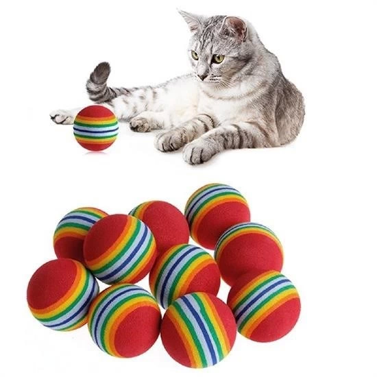 ® 3lü Gökkuşağı Sünger Kedi Köpek Çiğneme Oyun Topu 4,2 Cm