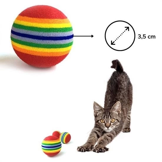 ® 3lü Gökkuşağı Sünger Kedi Köpek Çiğneme Oyun Topu 4,2 Cm