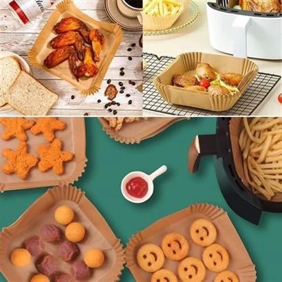 50 Adet Air Fryer Pişirme Kağıdı Tek Kullanımlık Hava Fritöz Yağ Geçirmez Yapışmaz Kare Tabak Model ( Lisinya )