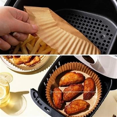 50 Adet Air Fryer Pişirme Kağıdı Tek Kullanımlık Hava Fritöz Yağ Geçirmez Yapışmaz Tabak Model ( Lisinya )