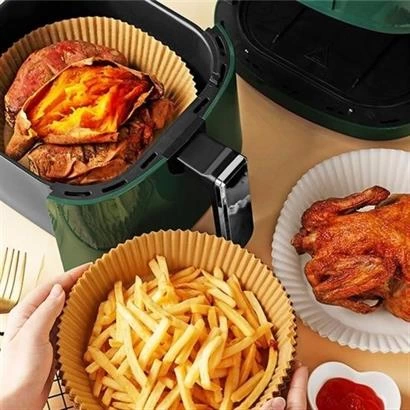 50 Adet Air Fryer Pişirme Kağıdı Tek Kullanımlık Hava Fritöz Yağ Geçirmez Yapışmaz Tabak Model ( Lisinya )