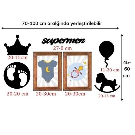 Deco103 Supermen Dekoratif Duvar Süsü Tablo Aksesuar Ahşap Tasarım Hediye Pano Sticker Seti