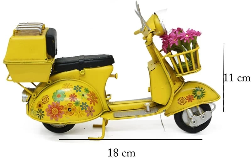 Vintage Tasarım Dekoratif Metal Scooter Sepetli ( Lisinya )