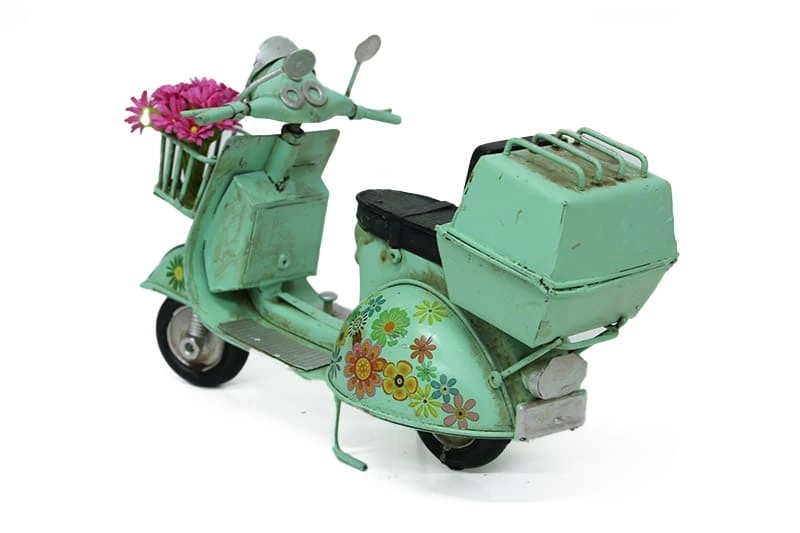 Vintage Tasarım Dekoratif Metal Scooter Sepetli ( Lisinya )