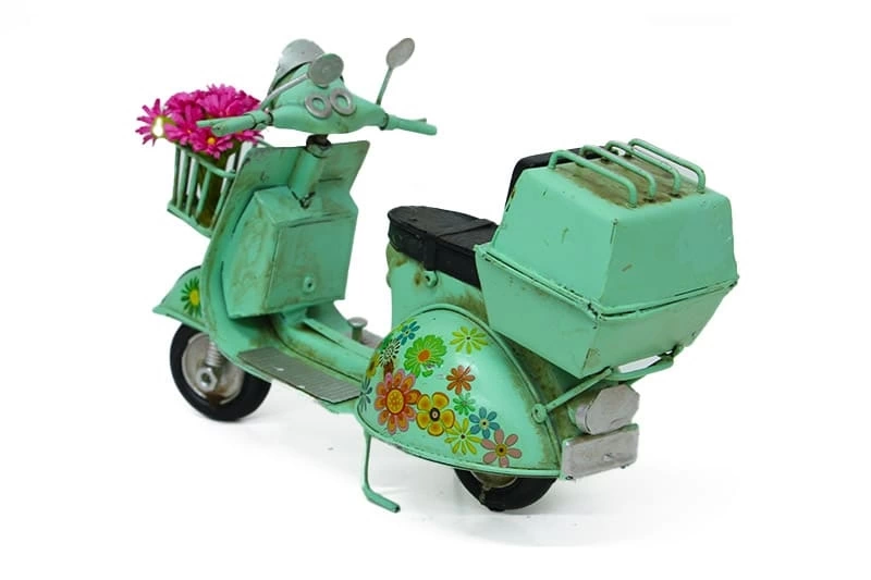 Vintage Tasarım Dekoratif Metal Scooter Sepetli ( Lisinya )