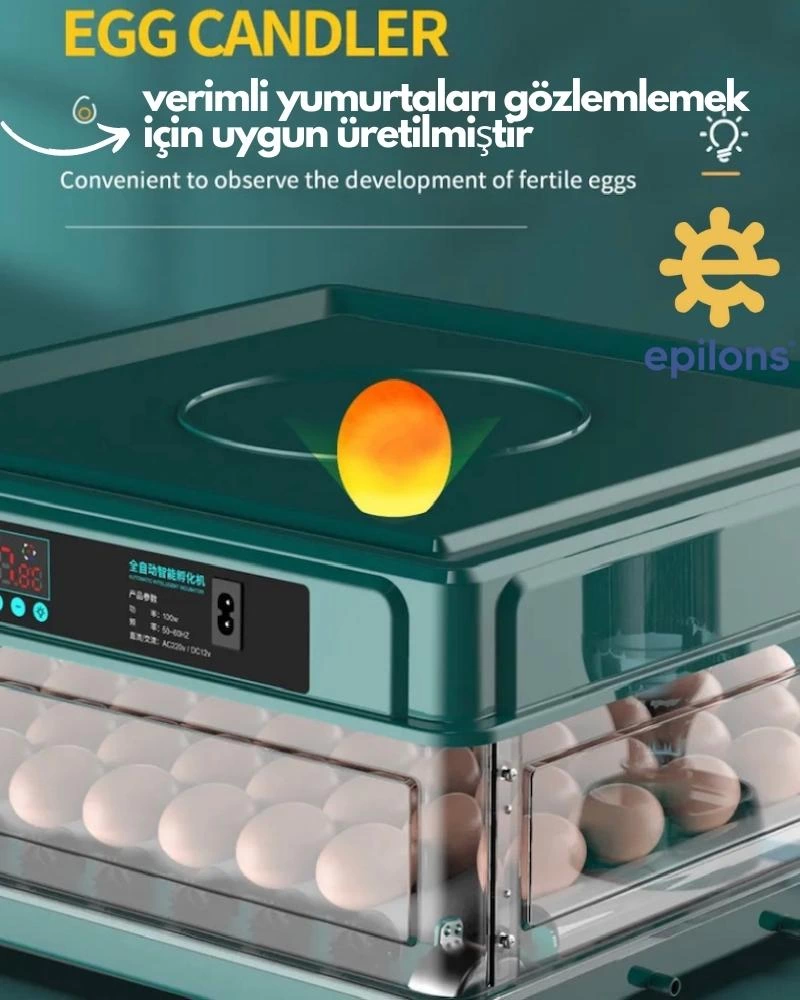 130 Tavuk Yumurtalık Tam Otomatik Extra Yedek Motorlu Kuluçka Makinesi Kaz Ördek Bıldırcın ( Lisinya )