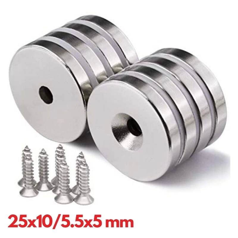 25x10/5x5.5 Mm Havşa Delikli Neodyum Mıknatıs - Güçlü N35 Nikel Kaplama Magnet ( Lisinya )