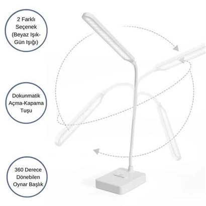 İnce Uzun Usbli Dokunmatik 3 Kademeli 360 Derece Özel Göz Korumalı Led Lityum Masa Lambası ( Lisinya )