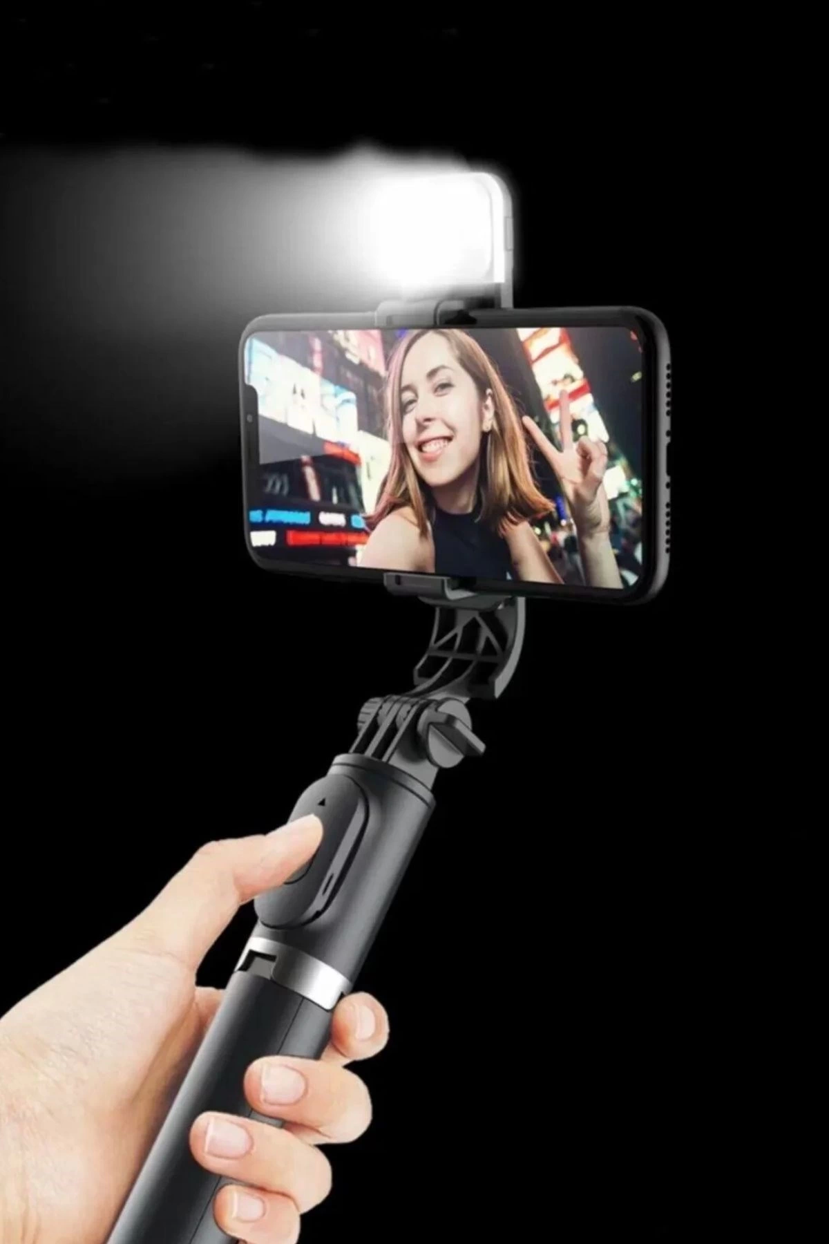 Kendiliğinden Işıklı Masaüstü Tripod Olabilen Telefon Tutuculu Kablosuz Kumandalı Selfie Çubuğu