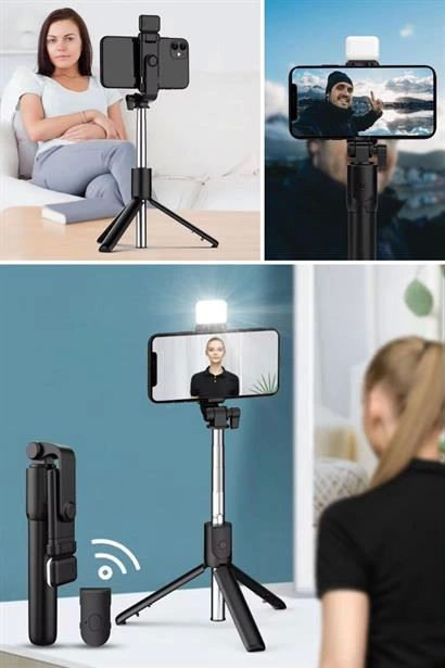 Kendiliğinden Led Işıklı Kumandalı Uzayabilen Selfie Çubuğu,masa Üstü Tripod