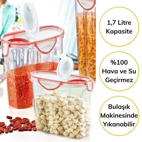 Kilitli Kapaklı Contalı Hava,su Sıvı Geçirmez 1,7 Litre Erzak Saklama Kabı-sa585