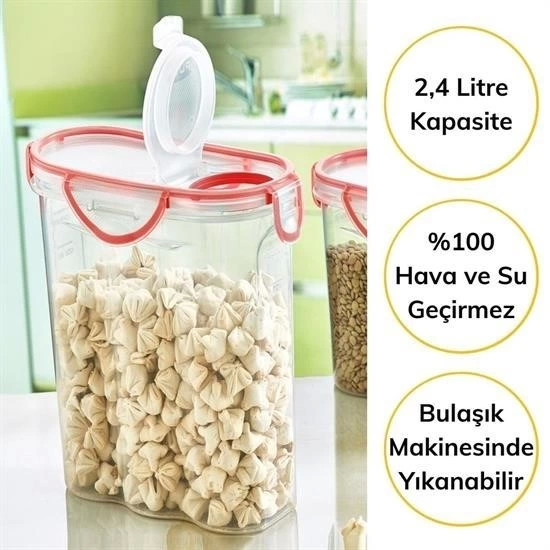 Kilitli Kapaklı Contalı Hava,su Sıvı Geçirmez 2,4 Litre Erzak Saklama Kabı-sa590