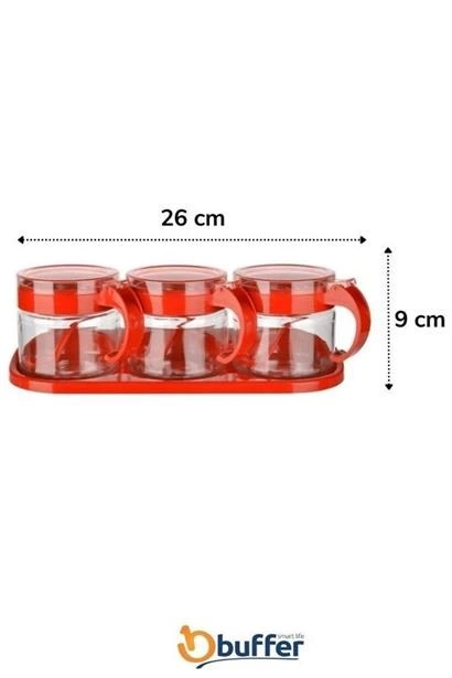 Kırmızı 3lü Standlı Kapaklı Kaşıklı Cam Hava Sızdırmaz Baharatlık Takımı  Kc-386 ( Lisinya )