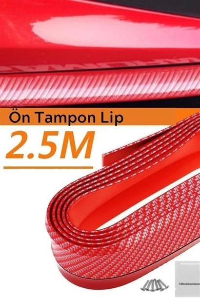 Kırmızı Renkli 2,5 Metre Araba Oto Ön Tampon Koruyucu Kauçuk Pratik Tampon Şerit Bant Döşeme