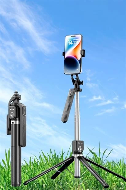 Kumandalı 360 Derece Dönebilen Cep Telefonu Ve Kamera Tripodu  2.2m Uzayabilen Selfie Çubuğu