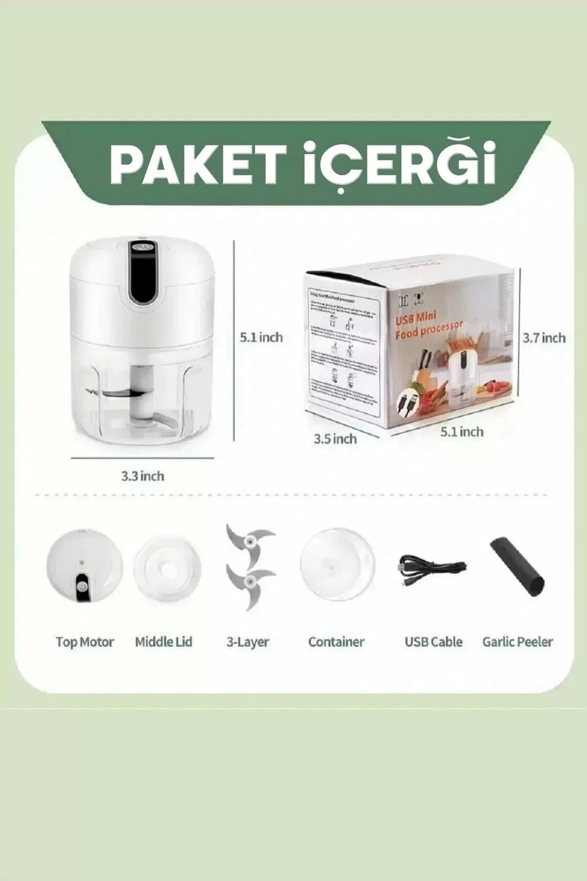 Pratik Mini El Rondosu Şarjlı Çelik 3 Bıçaklı 250 Ml Mutfak Robotu Hazneli Rondo Sebze Et Doğrayıcı Rende ( Lisinya )