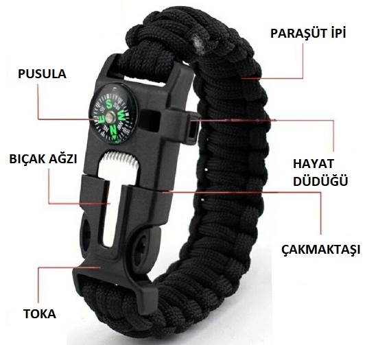 Pratik Survival Kamp Bileklik Düdük Çok Amaçlı