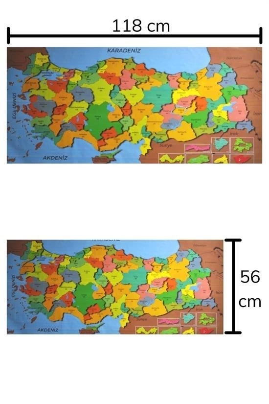 Renkli Türkiye Haritası Manyetik Yapıştırıcı Gerektirmeyen Duvar Stickerı 118 Cm * 56 Cm