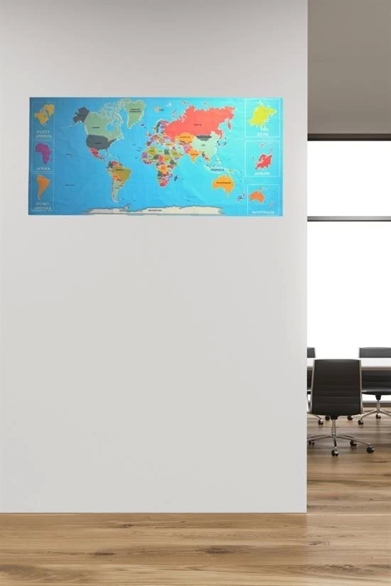 Renkli atlas Dünya haritası Manyetik Yapıştırıcı Gerektirmeyen Duvar Stickerı 118 Cm * 56 Cm