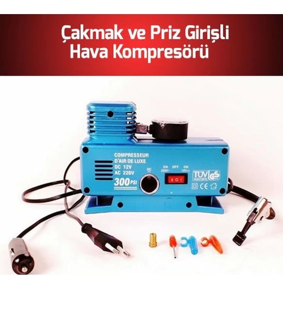 220 Volt-12 Volt 250 Psi Geniş Uygulama Yelpazesi Kompresör Lastik Hava Şişirme Oto Pompası ( Lisinya )