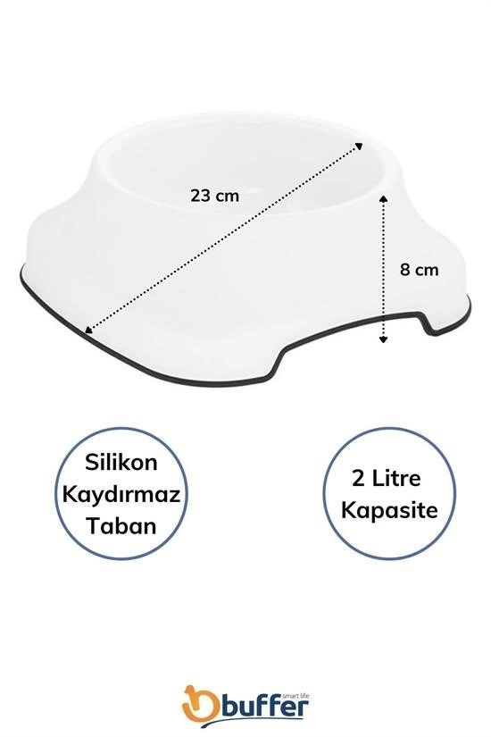 Silikon Kaydırmaz Taban Plastik Kedi Ve Köpek Mama Ve Su Kabı 2 L