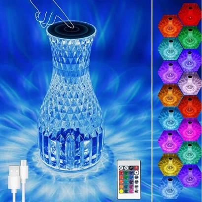 Sürahi Model Usb Şarjlı Kumandalı 16 Farklı Işık Modlu Masa Üstü Kristal Akrilik Lamba Led ( Lisinya )