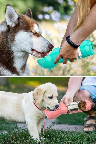 Taşınabilir Hazneli Mama Kaplı ,kaka Poşetli Kedi,köpek Suluğu-300ml