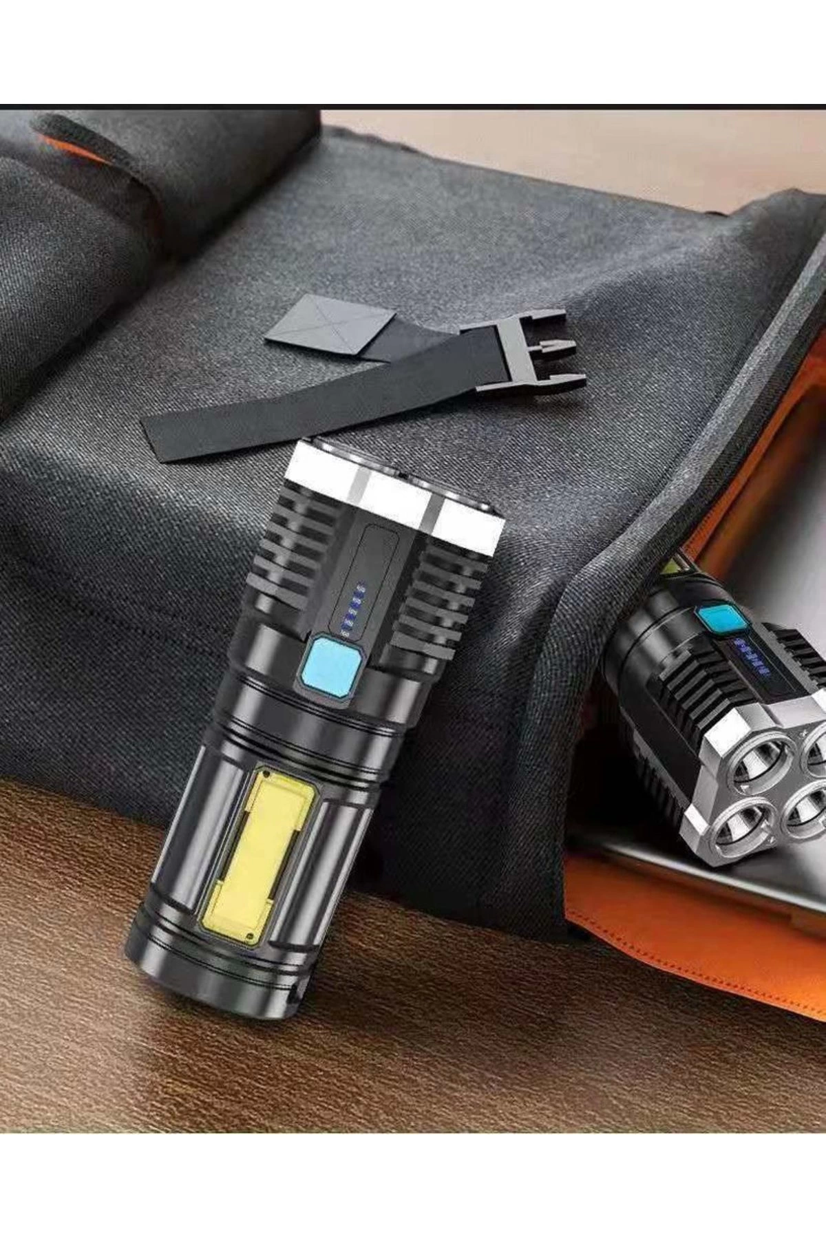 Ultra Parlak El Feneri Usb Şarj 4 Led+yan Cob Led Taktik Günlük Hayat Kamp Avcılık El Feneri ( Lisinya )