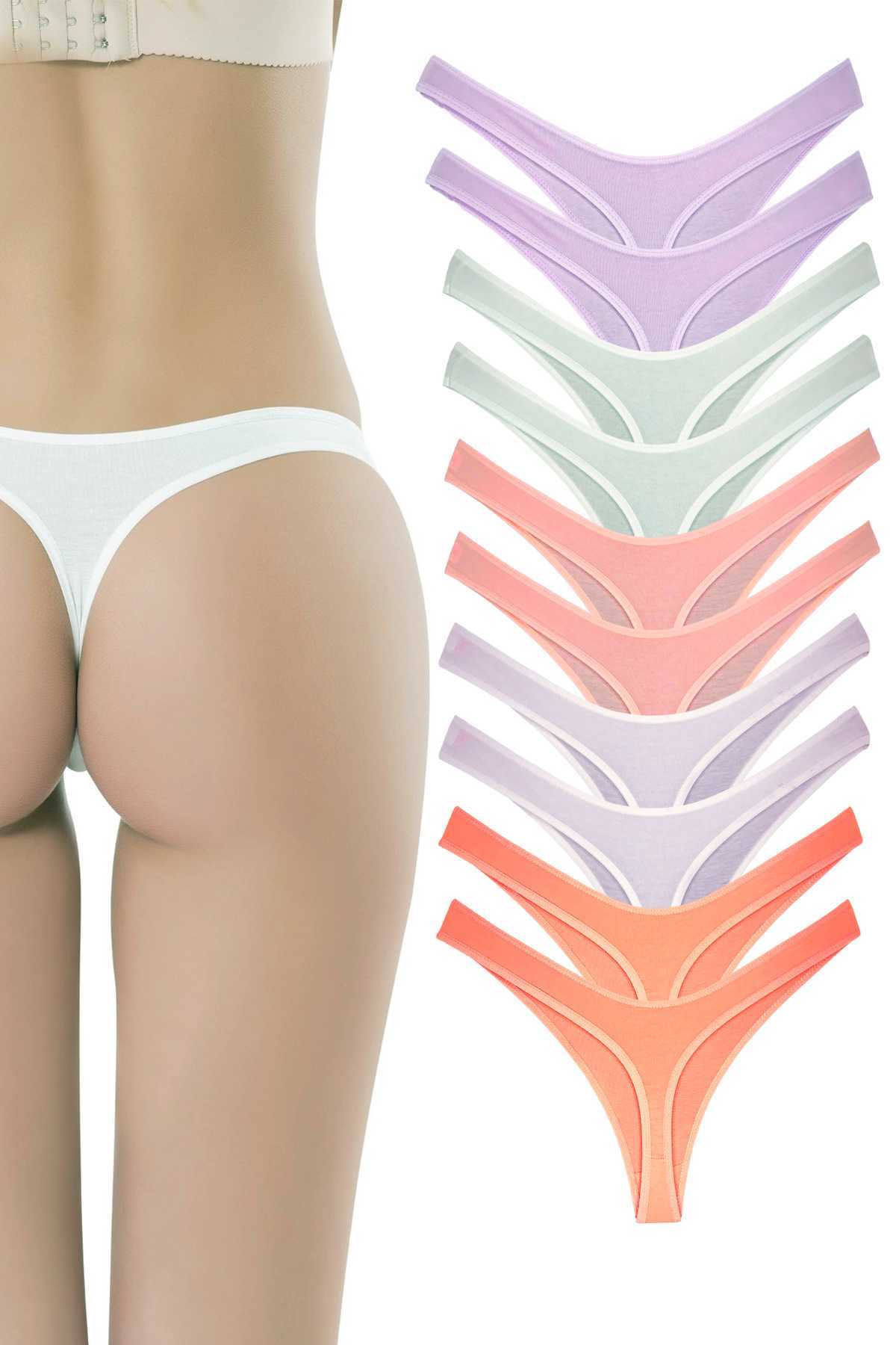 10 Adet Pamuklu Kadın Klasik Tanga Soft Renkler - Lisinya