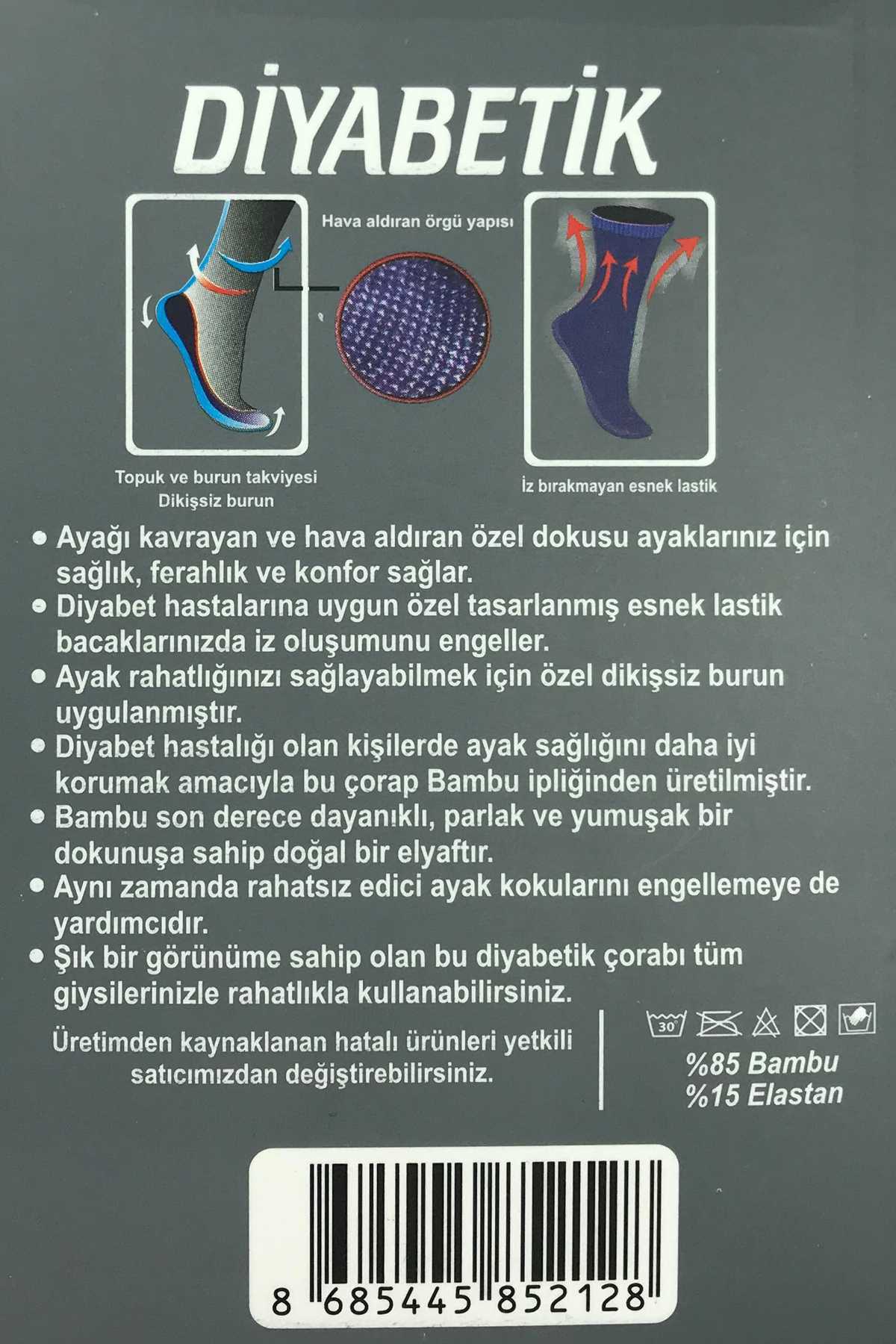 3 Adet Erkek Bambu Lastiği Sıkmayan Diyabetik Çorap - Lisinya