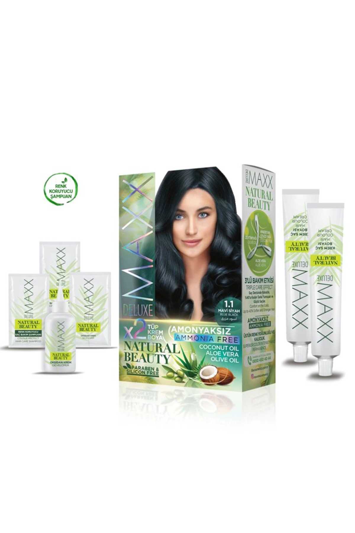 2 Paket Natural Beauty Amonyaksız Saç Boyası 1.1 Mavi Siyah - Lisinya