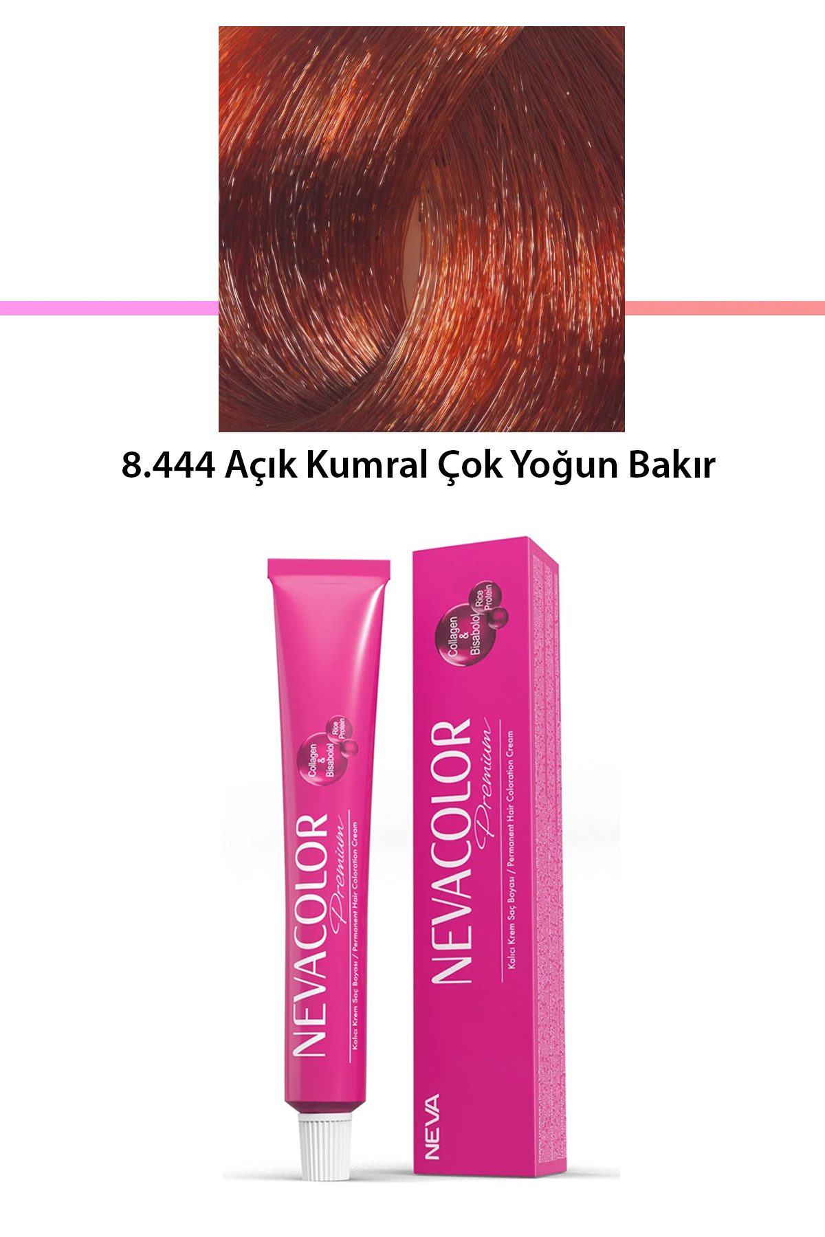 Premium 8.444 Açık Kumral Çok Yoğun Bakır - Kalıcı Krem Saç Boyası 50 g Tüp - Lisinya