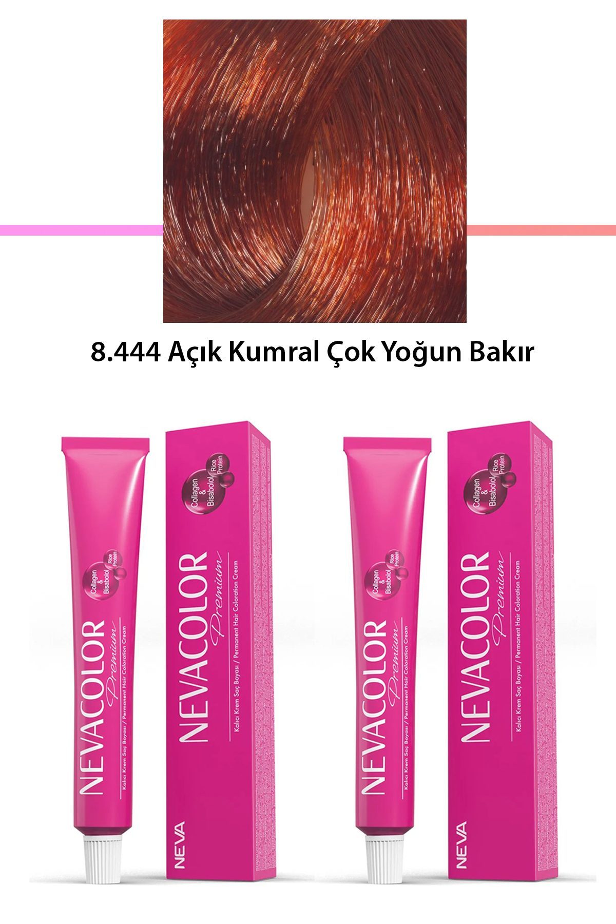 2 li Set Premium 8.444 Açık Kumral Çok Yoğun Bakır - Kalıcı Krem Saç Boyası 2 X 50 g Tüp - Lisinya