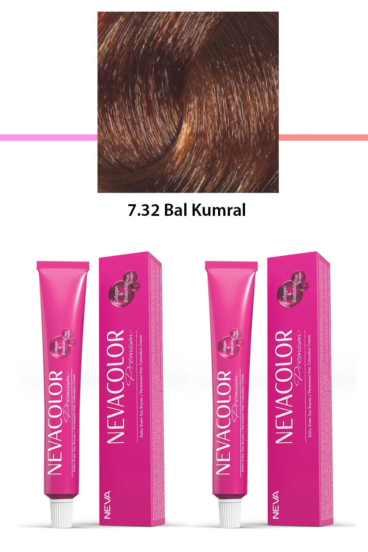 2 li Set Premium 7.32 Bal Kumral - Kalıcı Krem Saç Boyası 2 X 50 g Tüp - Lisinya