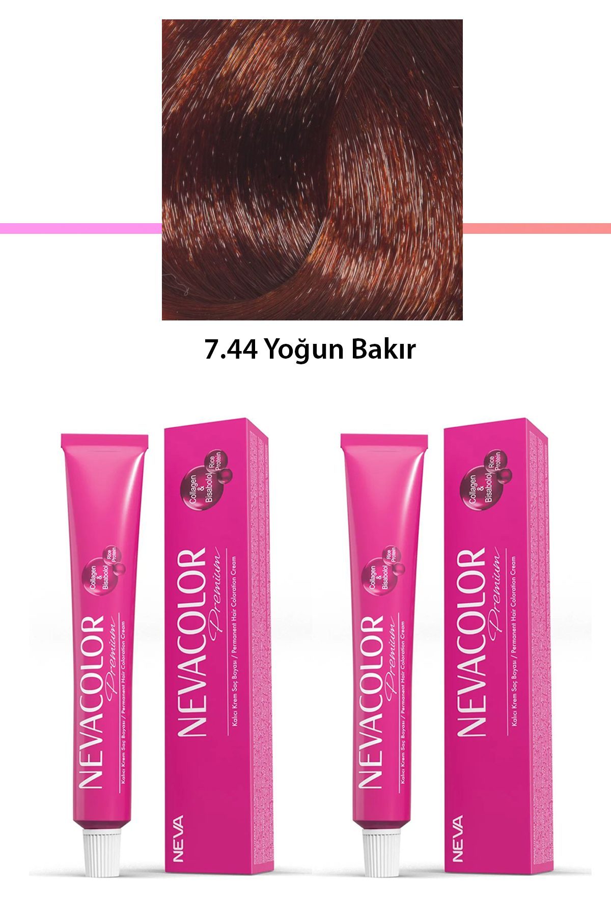 2 li Set Premium 7.44 Yoğun Bakır - Kalıcı Krem Saç Boyası 2 X 50 g Tüp - Lisinya