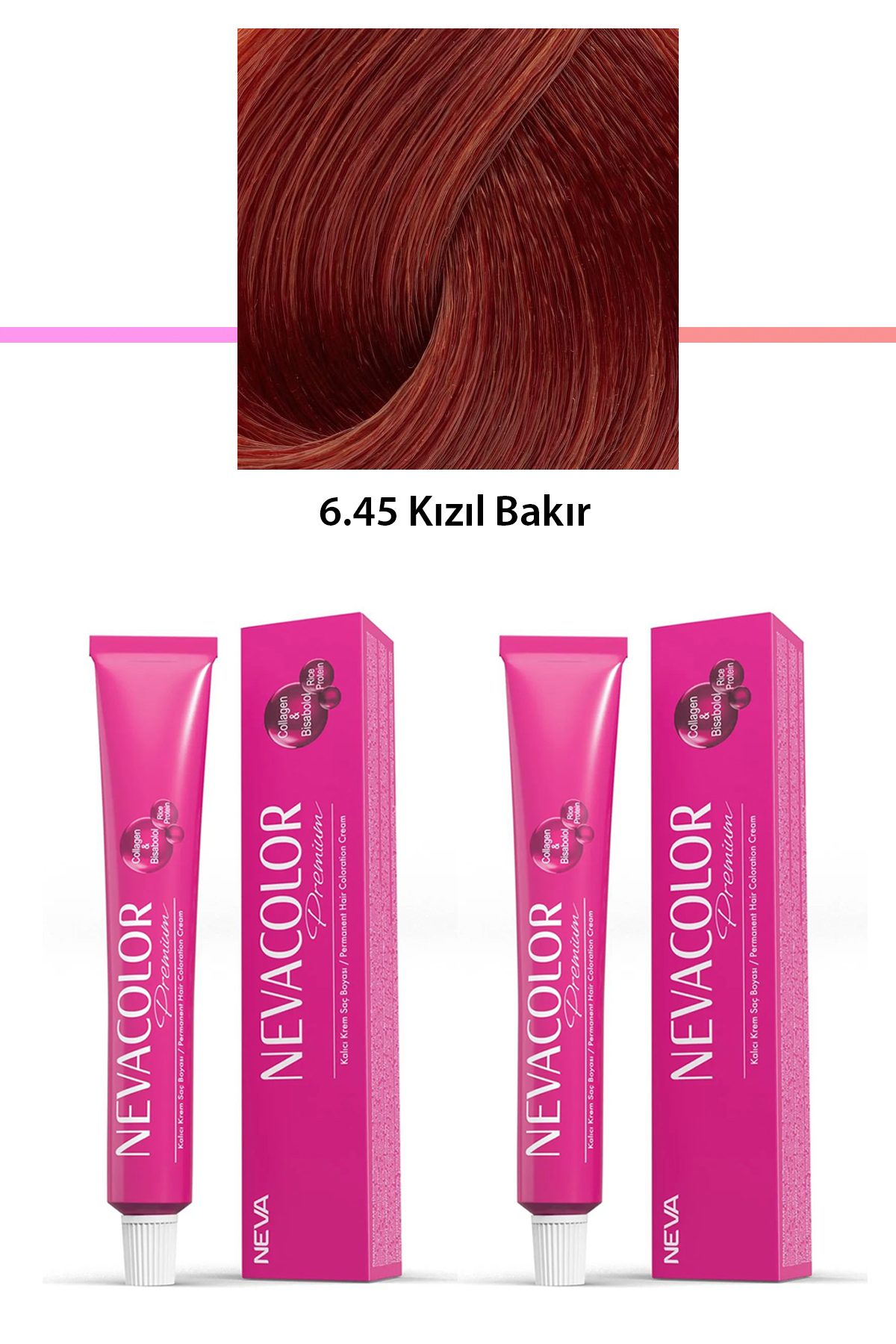 2 li Set Premium 6.45 Kızıl Bakır - Kalıcı Krem Saç Boyası 2 X 50 g Tüp - Lisinya