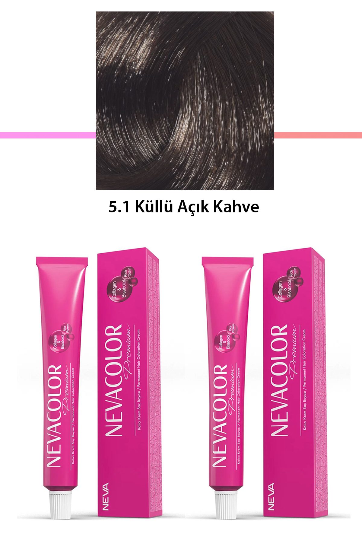 2 li Set Premium 5.1 Küllü Açık Kahve - Kalıcı Krem Saç Boyası 2 X 50 g Tüp - Lisinya