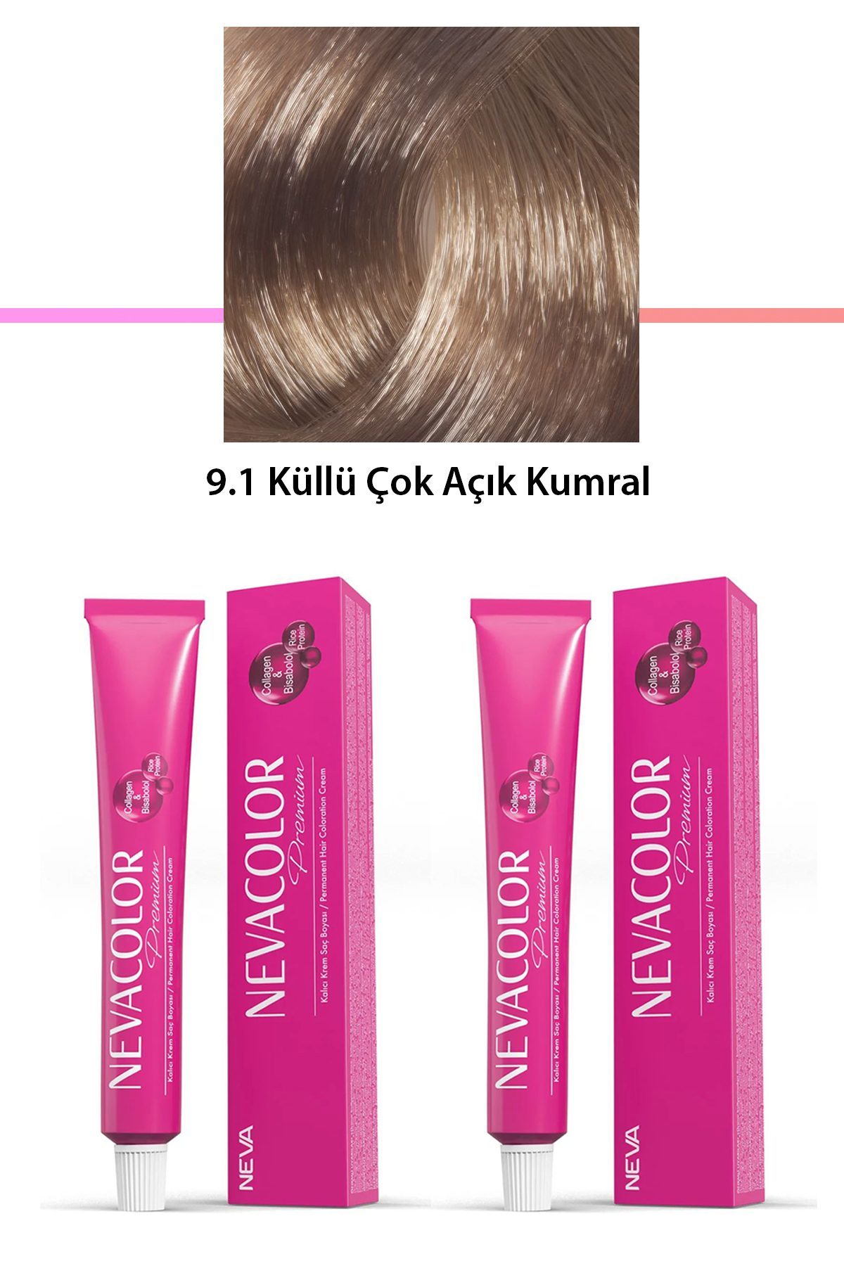 2 li Set Premium 9.1 Küllü Çok Açık Kumral - Kalıcı Krem Saç Boyası 2 X 50 g Tüp - Lisinya